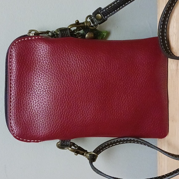 Chala Cellphone Bee Crossbody Bag Burgundy Vegan Leather - Picture 3 of 13